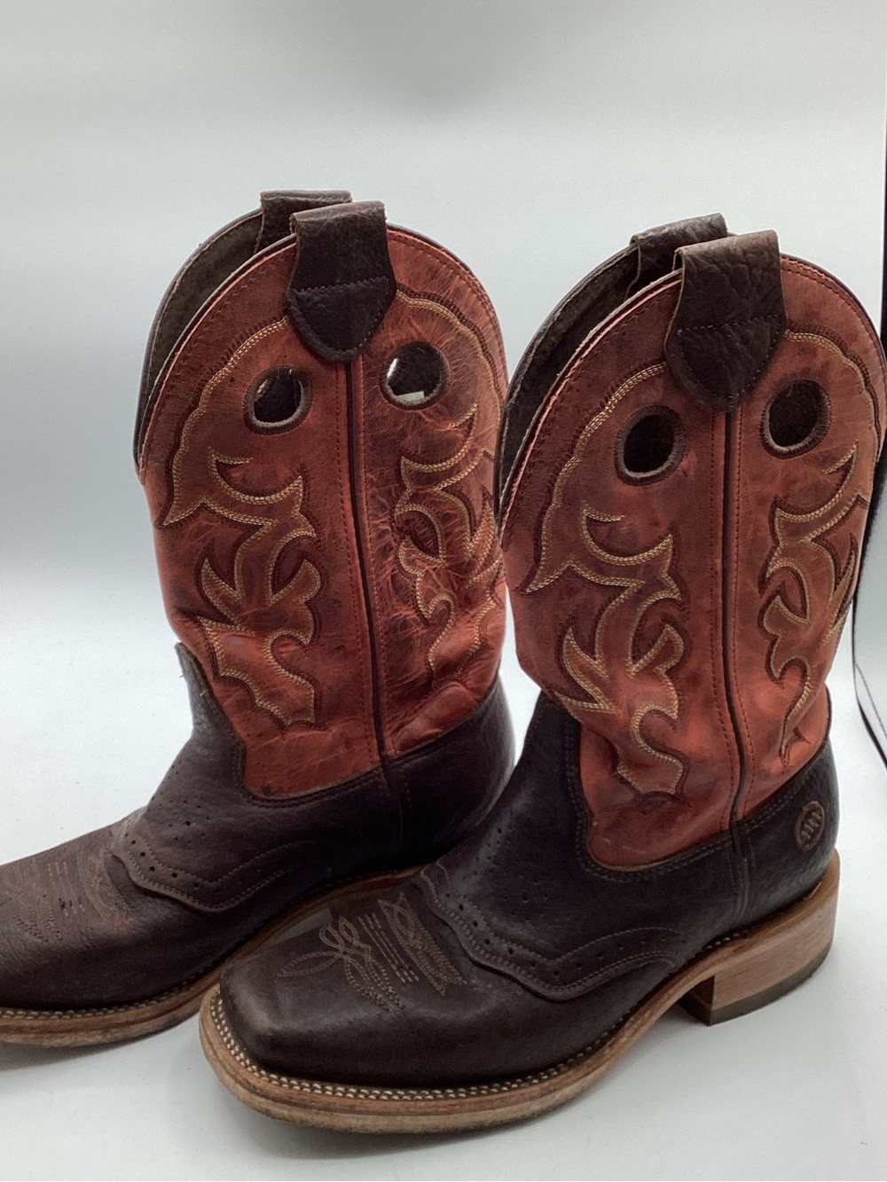 Double H Western Pull-On Boots in Brown and Rust Men’s 8.5 D